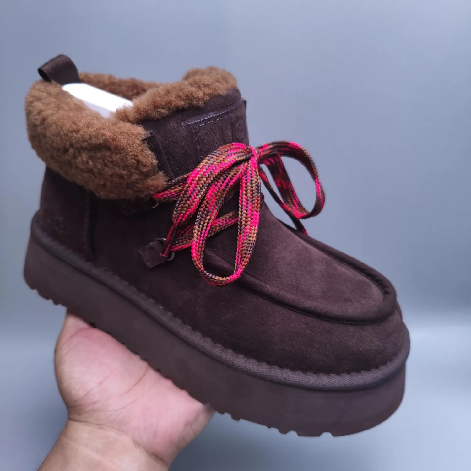 💰560 UGG sheepskin all-in-one snow boots 3954 thick-soled lace-up women's boots Color: Maroon Black Chocolate Brown Gray Size: 35-41